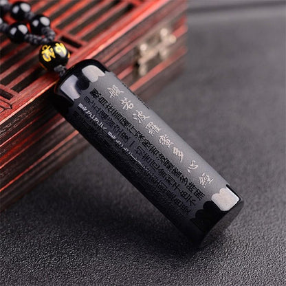 1Pcs Black Obsidian Buddha Pendant Prajna Paramita Sutra Buddha Necklace Pendant Beads Chain