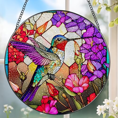 8 Inch Stained Glass Suncatcher Ornament, DOUHASU Hummingbird Sun Catchers Indoor Window, Stained Glass Window Hanging, Home Decor, Hummingbird Lovers Gifts for Women, Mom, Friend - color: Hummingbird