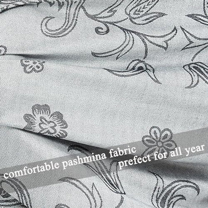 Pashmina Shawl Wrap with Ethnic Paisley Two Tone Jacquard Scarf for Women - color: Paisley-black Grey