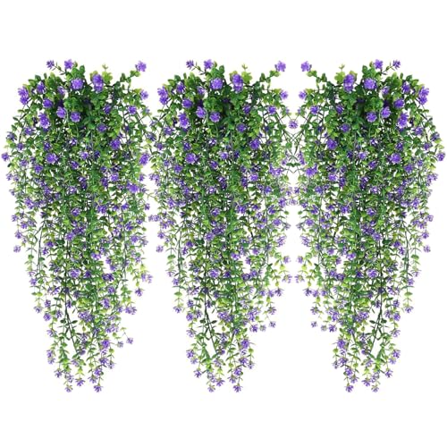 WEISPARK Artificial Hanging Flowers, 9pcs Fake Eucalyptus Vine Faux Flower Greenery Garland Plastic Plants for Indoor Outdoor Wall Garden Wedding Home Party Decor (9pcs Purple) - color: Purple-9pcs