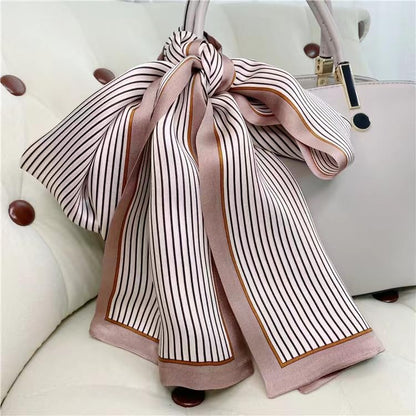 100% Silk Scarf for Women 59”*6.3” Long Shawls for Headscarf and Neck- Oblong Hair Wraps with Gift Packed - color: Stripes