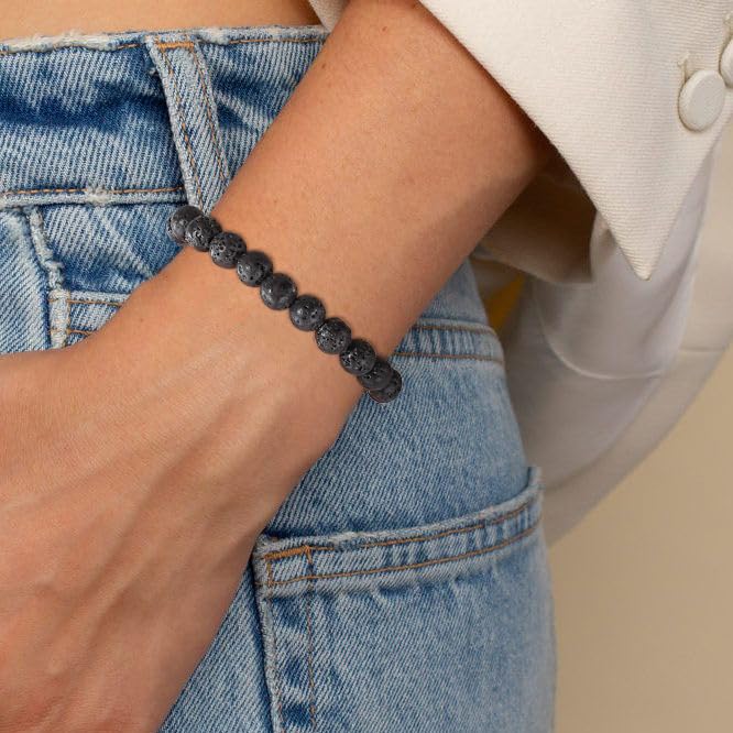Healing Crystal Bracelet for Women, Natural Stone Beaded Healing Crystal Bracelet Triple Protection Stress Relief Beads Jewelry Birthday Gifts Jewelry for Her - style: Black Lava