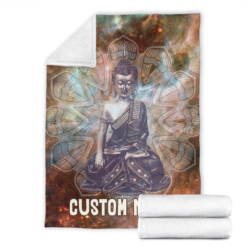 Custom Name Buddha Meditation Blanket – Personalized Zen Fleece Throw with Mandala Design, Spiritual Gift for Him or Her (Medium 50x60 Inches) - size: Medium 50x60 Inches