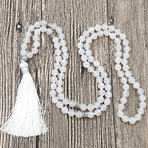 mala Beads Necklace for Women Man, mala Bracelet, Prayer Beads Necklace - color: white agate