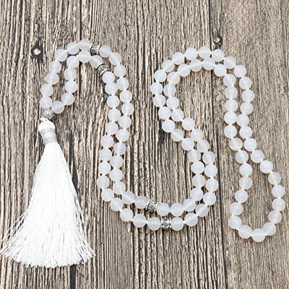 mala Beads Necklace for Women Man, mala Bracelet, Prayer Beads Necklace - color: white agate