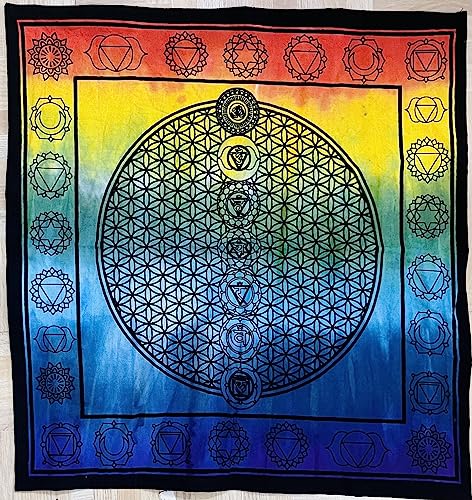 Indian Consigners 7 Chakra Table Cloth Small Square Cotton Tapestry Tarot Spread (7 Color) - color: 7 Color