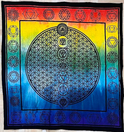 Indian Consigners 7 Chakra Table Cloth Small Square Cotton Tapestry Tarot Spread (7 Color) - color: 7 Color