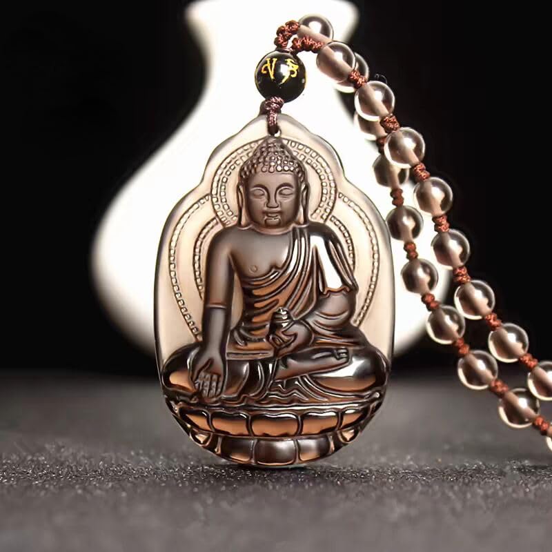 Natural black ice obsidian sakyamuni buddha Herbalist medicine buddha necklace Amulet pendant bead with adjustable chain for women or men