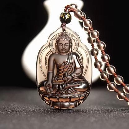 Natural black ice obsidian sakyamuni buddha Herbalist medicine buddha necklace Amulet pendant bead with adjustable chain for women or men
