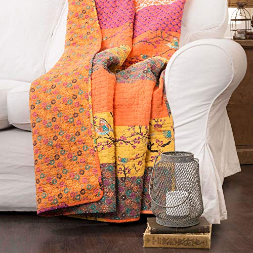 Lush Decor Royal Empire Reversible Cotton Throw Blanket, 50" W x 60" L, Tangerine - Throw Blankets for Bed - Couch Blanket - Boho Throw Blanket for Couch - color: Tangerine