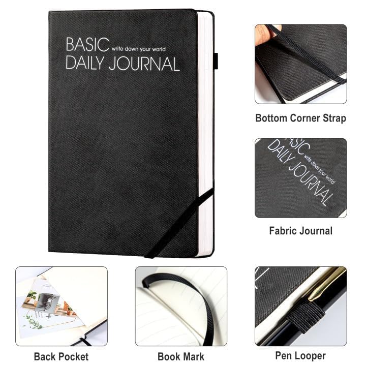 CAGIE Lined Journal Notebook for Work 256 Pages Hardcover Journals for Writing with Pen Loop A5 Daily Journaling Notebooks with Pocket, 5.7" x 8.3", Black - color: 01 black