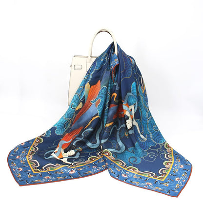 ANDANTINO 100% Silk Scarf 43" Large Square Lightweight Headscarf& Shawl–Women Hair Wraps-With Gift Packed - color: Brown&blue