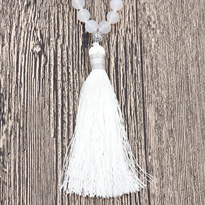 mala Beads Necklace for Women Man, mala Bracelet, Prayer Beads Necklace - color: white agate