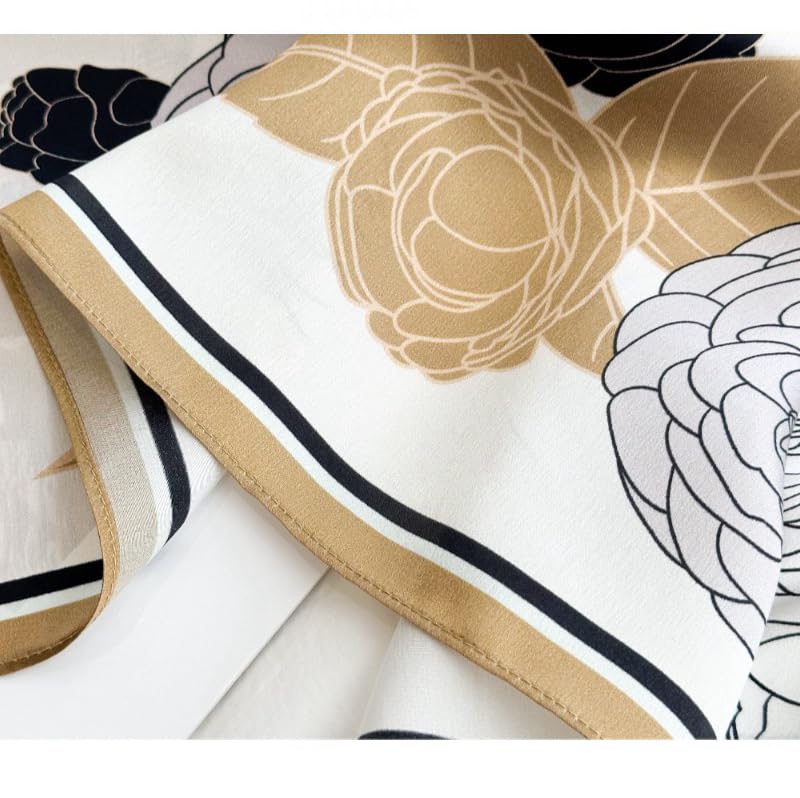 ANDANTINO 100% Pure Mulberry Silk Scarf 35" Large Square Lightweight Headscarf –Women’s Hair Wraps-With Gift Packed - color: Black&gold