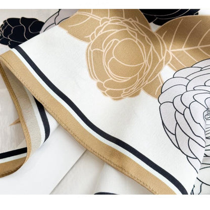 ANDANTINO 100% Pure Mulberry Silk Scarf 35" Large Square Lightweight Headscarf –Women’s Hair Wraps-With Gift Packed - color: Black&gold