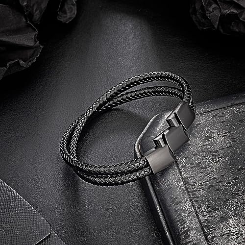 murtoo Mens Bracelet Leather Braided, Brown and Black Leather Bracelet for Men - color: Black, size: 7.48"