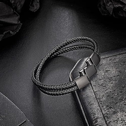 murtoo Mens Bracelet Leather Braided, Brown and Black Leather Bracelet for Men - color: Black, size: 7.48"