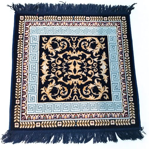 Pooja Aasan Blue 24 Inch Soft Woolen Velvet Cloth Mat for Puja Temple Altar | Decorative Embroidered Puja Aasan for God Idol, Mandir & Festivals | Soft Religious Mat for Home Temple & Spiritual Use