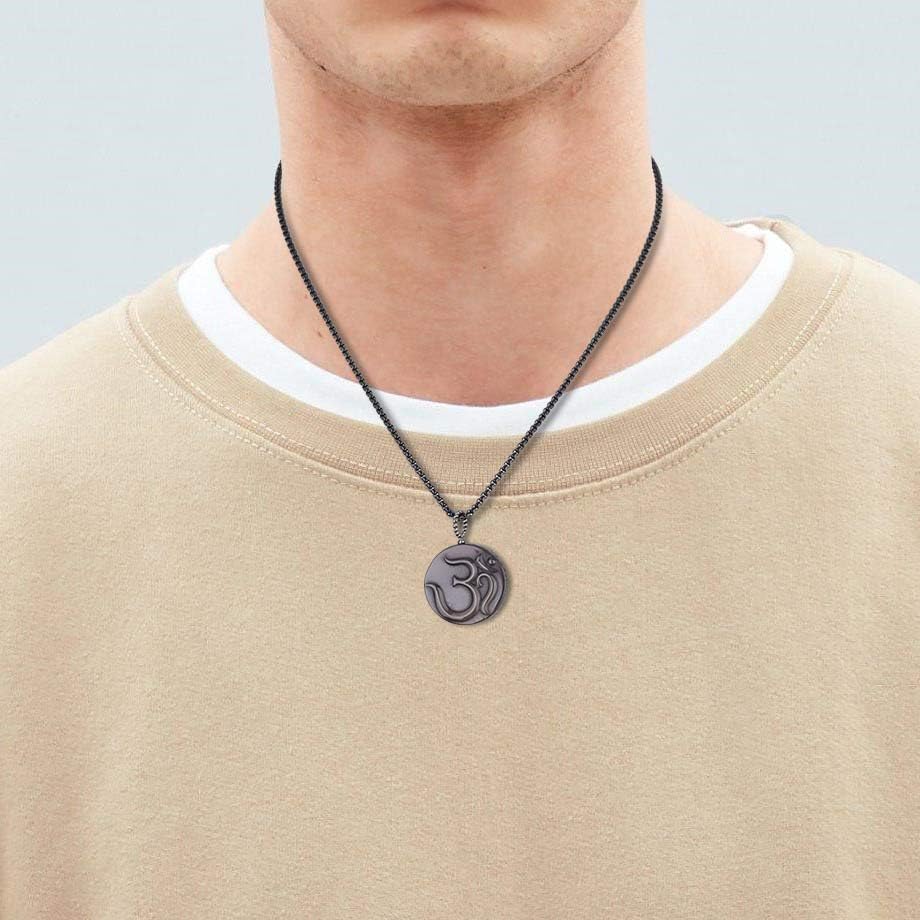 COAI OM Buddha Prayer Necklace Black Obsidian Necklace for Men Women