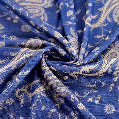 Ciormis Two Tone Silky Paisley Pashmina Shawl Scarf,Soft Women's Rave Jacquard Pashminas Wrap Scarves - color: Style1 -Royal Blue Paisley