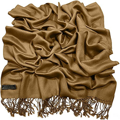 CJ Apparel Solid Color Tassels Design Nepalese Shawl Scarf Wrap Stole Throw Head Wrap Pashmina Gift Hand Made in Nepal New - color: Camel Brown