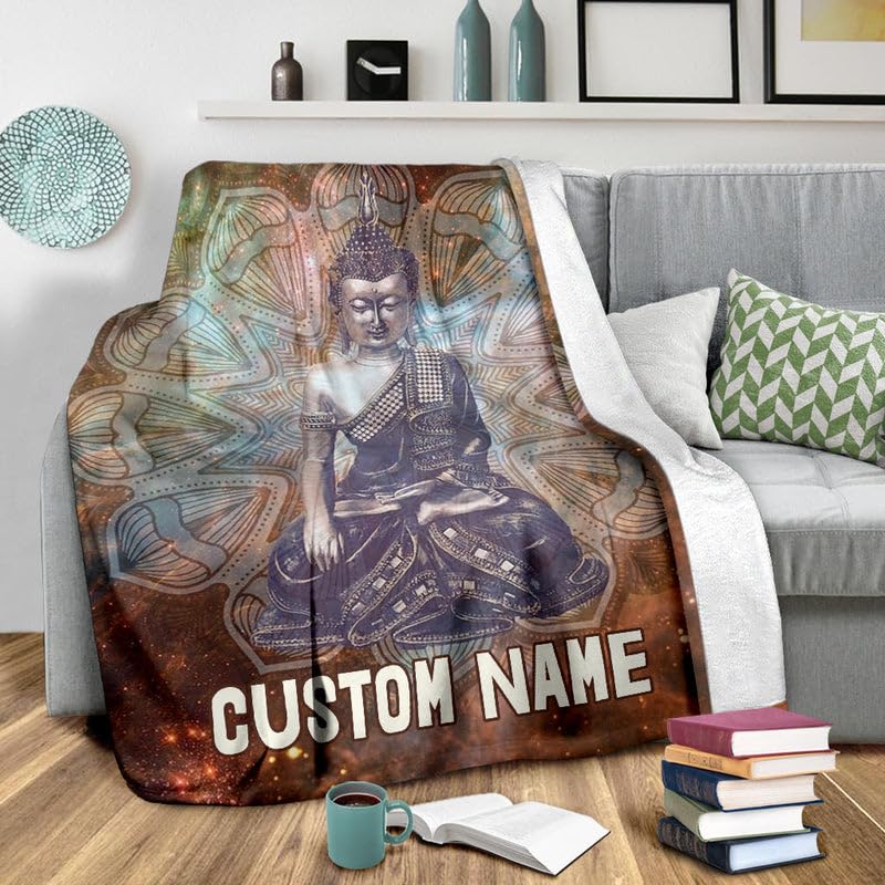 Custom Name Buddha Meditation Blanket – Personalized Zen Fleece Throw with Mandala Design, Spiritual Gift for Him or Her (Medium 50x60 Inches) - size: Medium 50x60 Inches