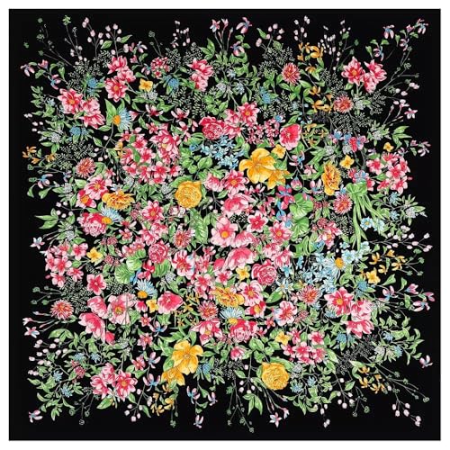ANDANTINO 100% Mulberry Silk Square Scarf for Hair-25.6" X25.6'' Women Men Natural Silk Neckerchief Digital Printed Headscarf - color: Floral-black