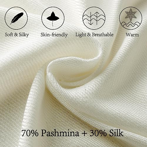 Soft Silky Pashmina Shawl Wraps Solid Colors Scarf for Wedding Evening Dresses - color: K-cream