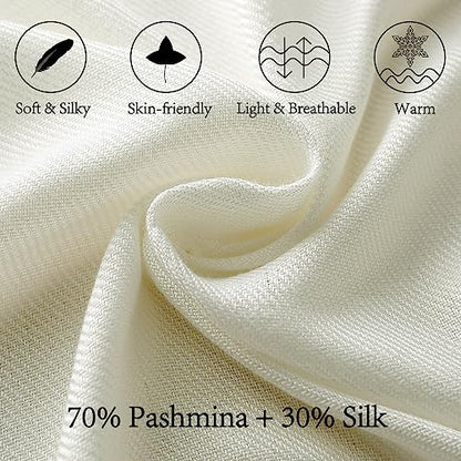 Soft Silky Pashmina Shawl Wraps Solid Colors Scarf for Wedding Evening Dresses - color: K-cream