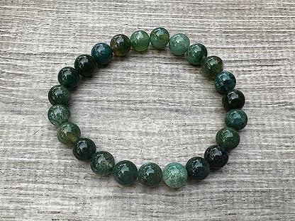 GAF TREASURES Crystal Bead Bracelet, Genuine Stretch Gemstone Bracelet, Healing Crystal Bracelet, Gift for Men & Women - color: Moss Agate, size: 2 Bracelets