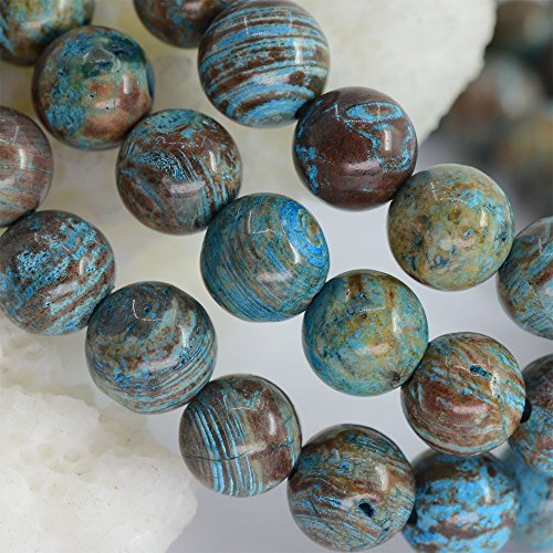 Justinstones Gem Semi Precious Gemstone 6mm Round Beads Stretch Bracelet 6.5 Inch Unisex - color: Blue Wood Veins Jasper