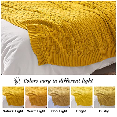 TREELY 100% Cotton Knitted Throw Blanket Couch Cover Blanket(50 x 60 Inches, Gold Yellow) - color: Gold Yellow, size: Throw (50 in x 60 in)
