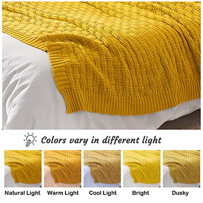 TREELY 100% Cotton Knitted Throw Blanket Couch Cover Blanket(50 x 60 Inches, Gold Yellow) - color: Gold Yellow, size: Throw (50 in x 60 in)