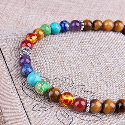 108 Mala Beads Necklace 7 Chakra Tree of Life Pendant Prayer Buddha Bracelets Healing Stone Yoga Men Women Jewelry - color: Praye Tiger Eye