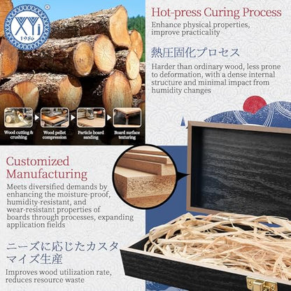 XYJ Wooden Storage Box with Lid, Dried Raffia Decor, Greeting Card, Rectangular Gift Box, Wood Container Decorative Boxes for Knives, DIY Crafts, Home Deocration, Jewelry