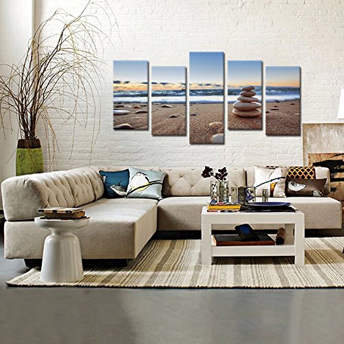 KREATIVE ARTS - 5 Pieces Canvas Prints Wall Art Zen Stones Balance Pebbles Stack on Beach Modern Wall Decor Stretched Gallery Canvas Wrap Giclee Print Ready to Hang (Large Size 60x32inch)