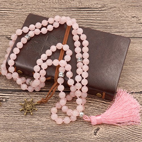 mala Beads Necklace for Women Man, mala Bracelet, Prayer Beads Necklace - color: rose quartz
