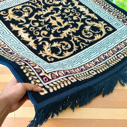 Pooja Aasan Blue 24 Inch Soft Woolen Velvet Cloth Mat for Puja Temple Altar | Decorative Embroidered Puja Aasan for God Idol, Mandir & Festivals | Soft Religious Mat for Home Temple & Spiritual Use