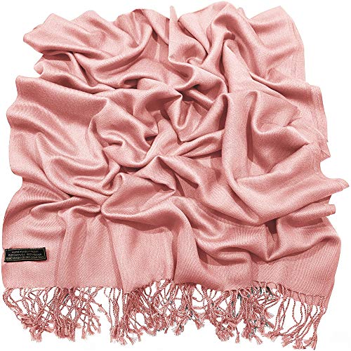 CJ Apparel Solid Color Tassels Design Nepalese Shawl Scarf Wrap Stole Throw Head Wrap Pashmina Gift Hand Made in Nepal New - color: French Rose Pink # 708