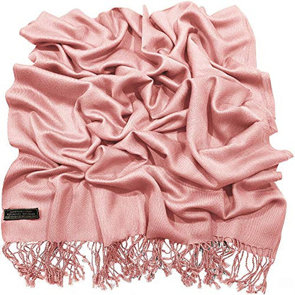 CJ Apparel Solid Color Tassels Design Nepalese Shawl Scarf Wrap Stole Throw Head Wrap Pashmina Gift Hand Made in Nepal New - color: French Rose Pink # 708