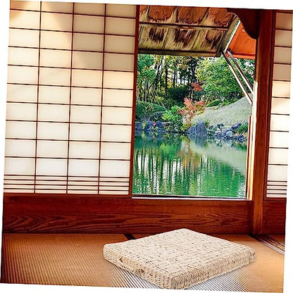 Handmade Woven Meditation Cushion Tatami Floor Mat for Yoga Relaxation Comfortable Square Seat Pad Straw Design for Home Use