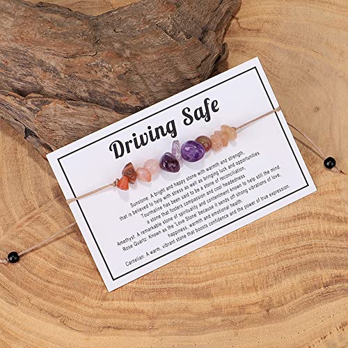 tenghong2021 Chakra Crystal Beaded Bracelet with Wish Card Adjustable Spiritual Anxiety Stone Beads Braide String Bracelet Yoga Meditation for Women Men Jewelry Birthday Gifts - style: Driving Safe