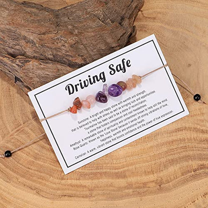 tenghong2021 Chakra Crystal Beaded Bracelet with Wish Card Adjustable Spiritual Anxiety Stone Beads Braide String Bracelet Yoga Meditation for Women Men Jewelry Birthday Gifts - style: Driving Safe