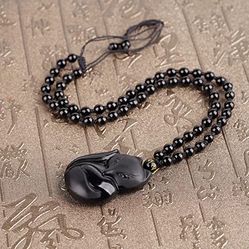 Black Obsidian Necklace Natural Crystal Amulet Protection Pendant with Adjustable Rope Lucky Talisman Necklaces Jewelry Gift for Men Women - color: Fox