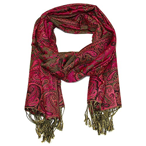 Falari Women's Reversible Paisley Pashmina Shawl Wrap Scarf For Evening Dresses Festivals Any Occasions All Seasons 80"x27" - color: Style 1 - Fuchsia