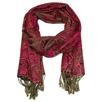 Falari Women's Reversible Paisley Pashmina Shawl Wrap Scarf For Evening Dresses Festivals Any Occasions All Seasons 80"x27" - color: Style 1 - Fuchsia