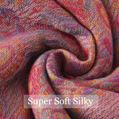 Paisley Pashmina Rave Shawl Scarf-Women's Reversible Ethnic Jacquard Pashmina Wraps for Travel - color: C#.rose Pink