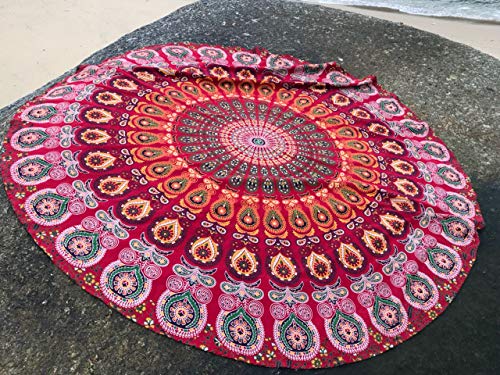 raajsee Tapestry Wall Mandala (RED, ROUND 70 INCHES) - color: RED