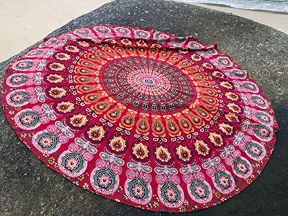 raajsee Tapestry Wall Mandala (RED, ROUND 70 INCHES) - color: RED