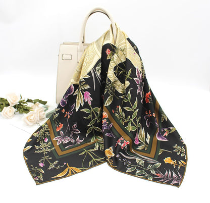100% Pure Mulberry Silk Scarf 35" Large Square Lightweight Headscarf –Women’s Hair Wraps-With Gift Packed - color: Black Horse-twill